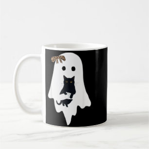 Taza De Café Gato negro fantasma lindo leopardo lazo divertido 