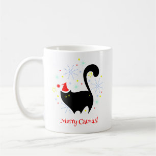 Taza De Café Gato negro festivo en las navidades de merry de Sa