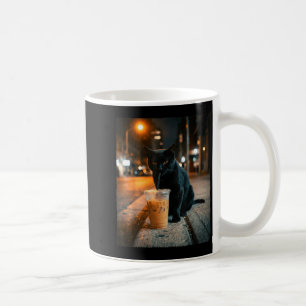 Taza De Café Gato negro genial bebiendo café helado divertido a