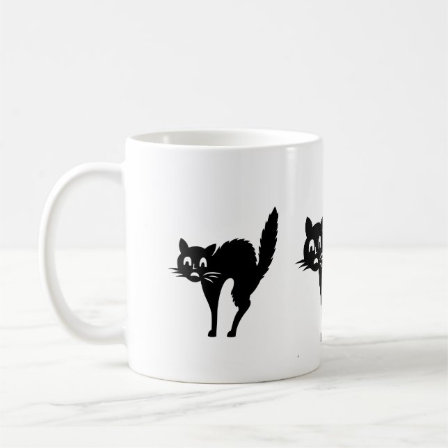 Taza De Café gato negro gracioso con arco para halloween (Izquierda)
