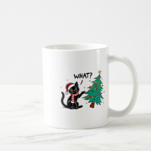 Taza De Café Gato negro gracioso que presiona el árbol de Navid