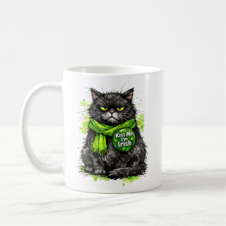 Taza De Café Gato Negro Gruñón Bésame Soy Irlandés Divertido St