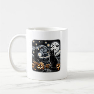 Taza De Café Gato negro Halloween Gato ama a gato estrellado va