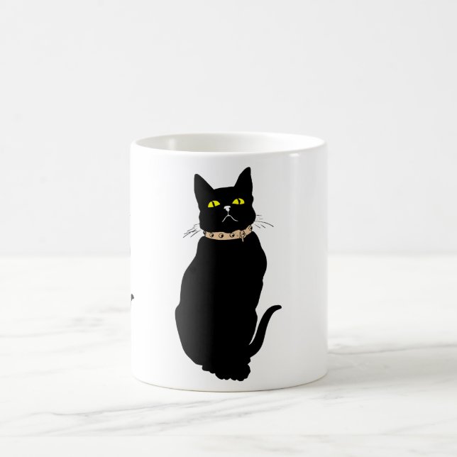Taza De Café Gato negro, ilustracion animal (Centro)