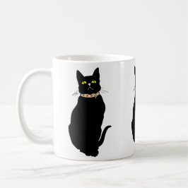 Taza De Café Gato negro, ilustracion animal
