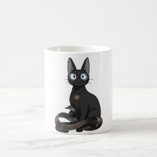 Taza De Café Gato negro inteligente con gafas y correa de infin