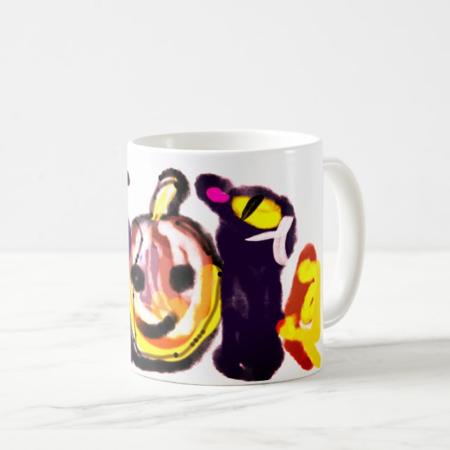 Taza De Café gato negro jack o'lantern lindo (Anverso derecho)
