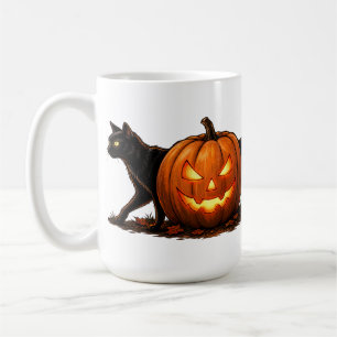 Taza De Café Gato Negro Largo y Espeluznante Detrás de una Cala