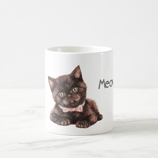 Taza De Café Gato Negro Lazo Rosa (Centro)