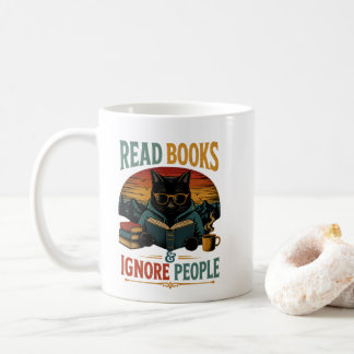 Taza de café gato negro Lee libros e ignora a la g