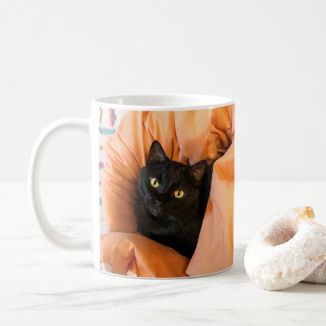 Taza De Café Gato negro lindo (Con donut)