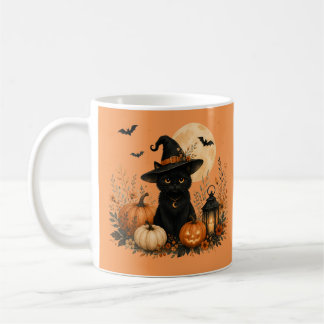 Taza De Café Gato negro lindo calabaza Halloween