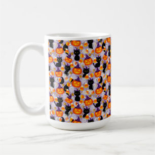 Taza De Café Gato negro lindo, calabazas y maíz de caramelo