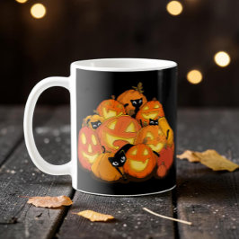Taza De Café Gato negro lindo y espeluznante parcho de calabaza