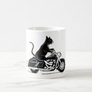 Taza De Café Gato negro montando una motocicleta