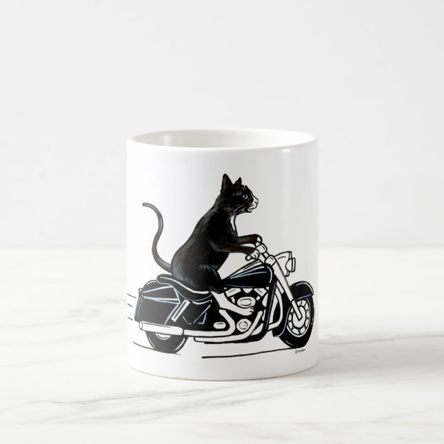 Taza De Café Gato negro montando una motocicleta (Centro)