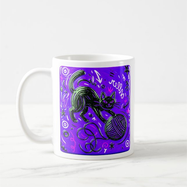 Taza De Café Gato negro morado (Izquierda)