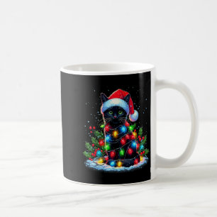 Taza De Café Gato Negro Navidad Sombrero de Santa Divertido Gat
