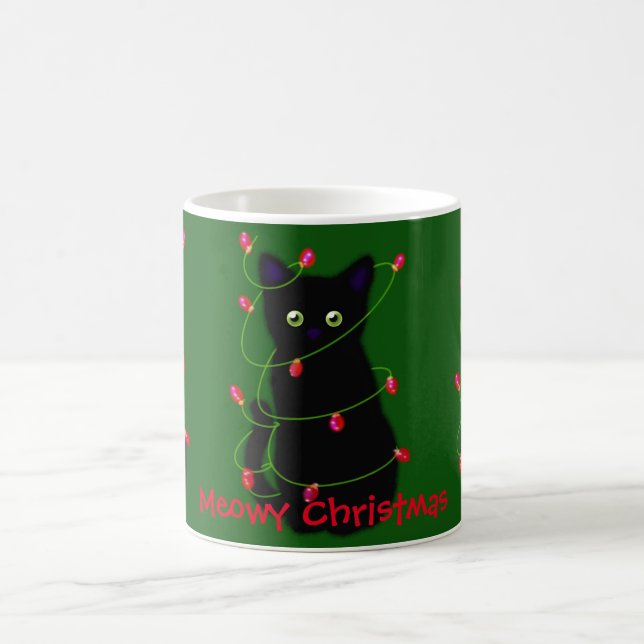 Taza De Café Gato negro | Navidades Meowy | luces de trineo (Centro)