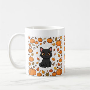 Taza De Café Gato Negro Parche de Calabaza Arte Kawaii de Hallo