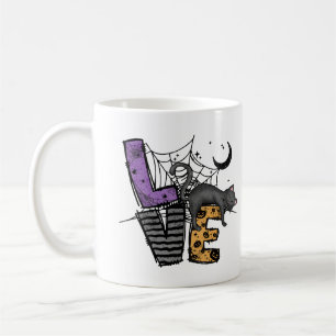 Taza De Café Gato negro perezoso en la web araña con amor