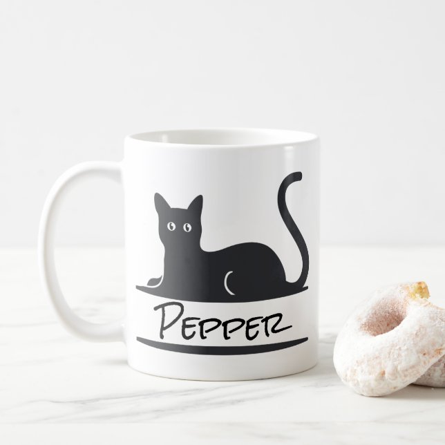 Taza De Café Gato negro personalizado (Con donut)
