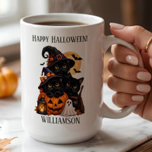 Gato negro personalizado de Halloween con calabaza