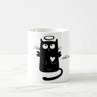 Taza De Café Gato negro personalizado del ángel lindo