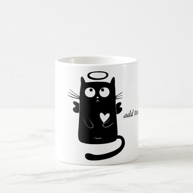 Taza De Café Gato negro personalizado del ángel lindo (Centro)