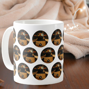 Taza De Café Gato negro piloto divertido en caja de avión Perso