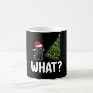 Taza De Café Gato negro ¿qué empuja árbol de Navidad gracioso?