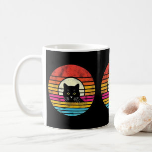 Taza De Café Gato Negro Retro Sunset Para Amantes Del Gato Y Du