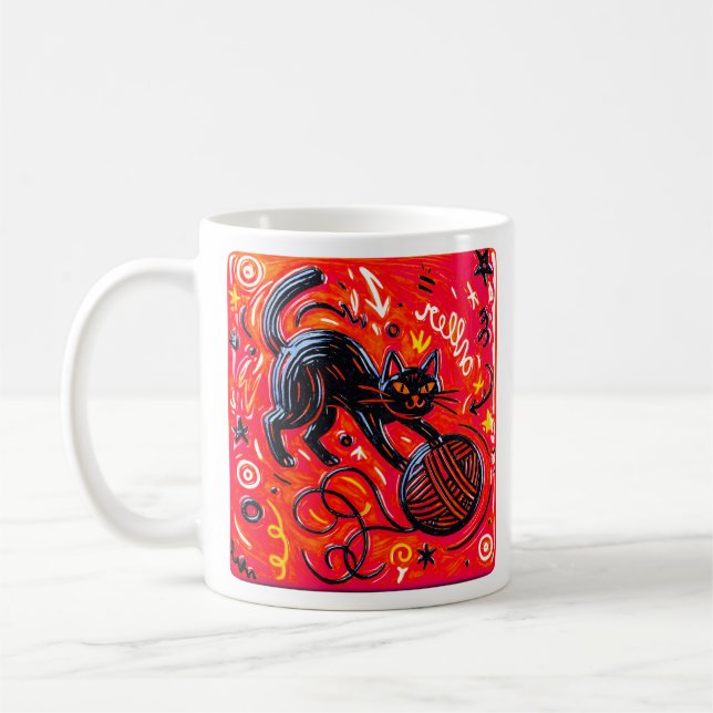 Taza De Café Gato negro rojo  (Izquierda)
