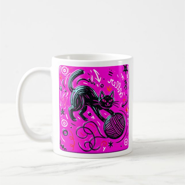 Taza De Café Gato negro rosa  (Izquierda)