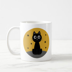 Taza De Café Gato negro sentado viendo las estrellas