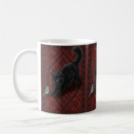 Taza De Café Gato negro sobre alfombra marroquí