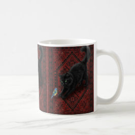 Taza De Café Gato negro sobre alfombra marroquí