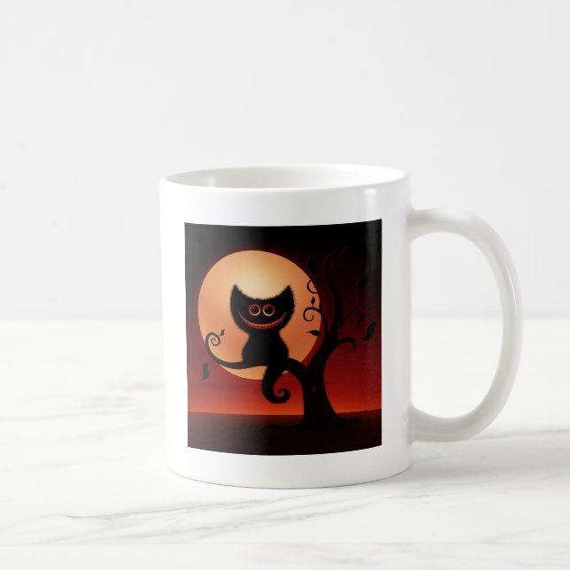Taza De Café Gato negro sonriente y caprichoso (Derecha)