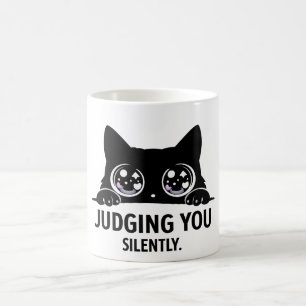 Taza De Café Gato Negro Te Juzga Silenciosamente   Regalo Diver