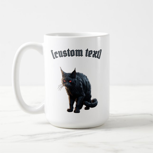 Taza De Café Gato negro - Texto Personalizado (Izquierda)