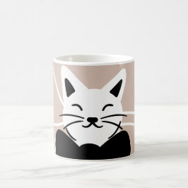Taza De Café Gato negro y blanco lindo con línea abstracta 
