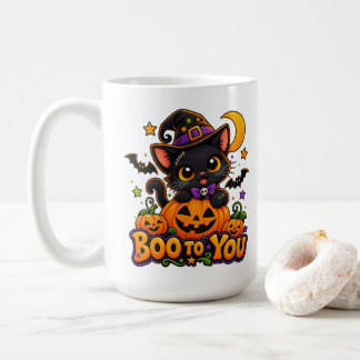 Taza De Café Gato negro y calabaza lindos de Halloween