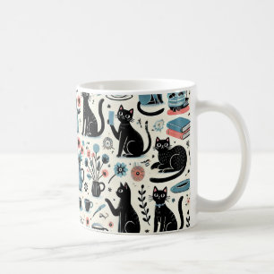 Taza De Café Gato negro y flor
