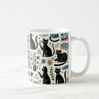 Taza De Café Gato negro y flor