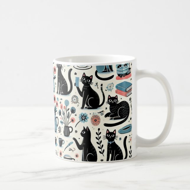 Taza De Café Gato negro y flor (Derecha)