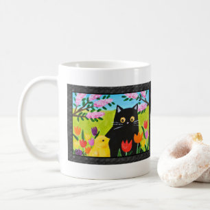 Taza De Café Gato Negro y Gallina Regalo de Arte Popular para A