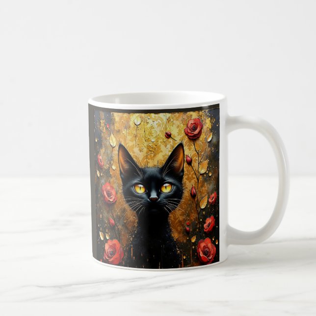 Taza De Café Gato Negro y Rosas (Derecha)