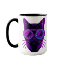 Taza de café gato neon Cyberpunk - Estética futuri