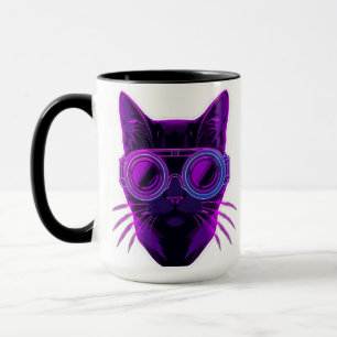 Taza de café gato neon Cyberpunk - Estética futuri