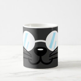 Taza De Café Gato oscuro Gato negro Gato Gris vestido con lente